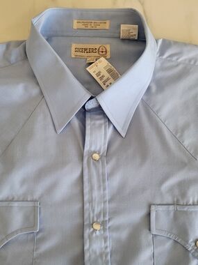 NWT Vintage Sheplers Pearl Snap Shirt Mens XXL Tall 18.5 36 Blue Western Solid